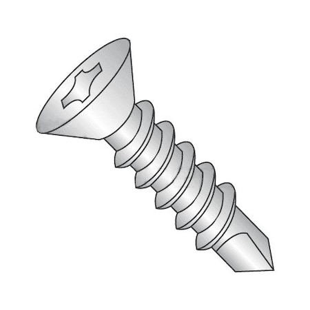 Newport Fasteners Self-Drilling Screw, #8 x 1-1/2 in, Plain 410 Stainless Steel Flat Head Phillips Drive, 500 PK 239283-500